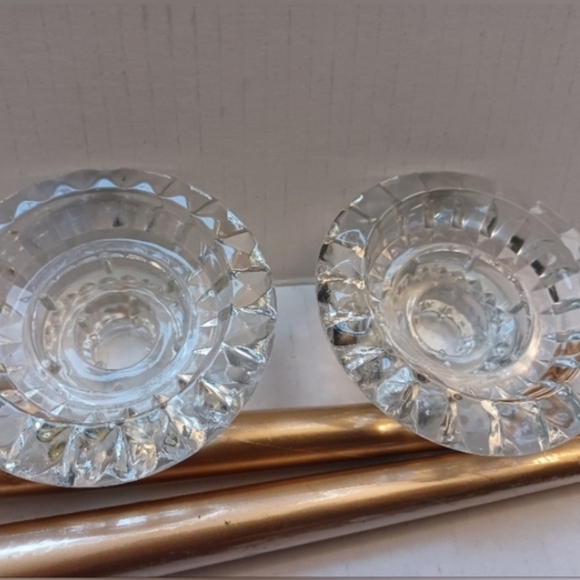 4/$30 Set of 2 Glass Candle Holders & 2 Gold Coloured Candles - Picture 3 of 6